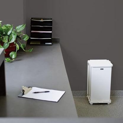 Rubbermaid Commercial Products Defenders Biohazard Step-On Trash Can 13-Gallon White Square Steel Waste Disposal in Doctors Office/Hospital/Medical/Healthcare Facilities