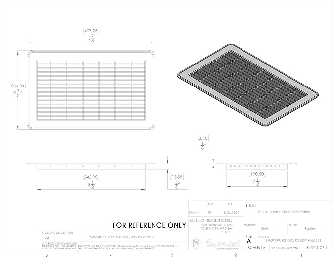 Imperial RG1199 Heavy Gauge Floor Return Air Grille, 8 x 14-Inch, Brown, 1-Pack