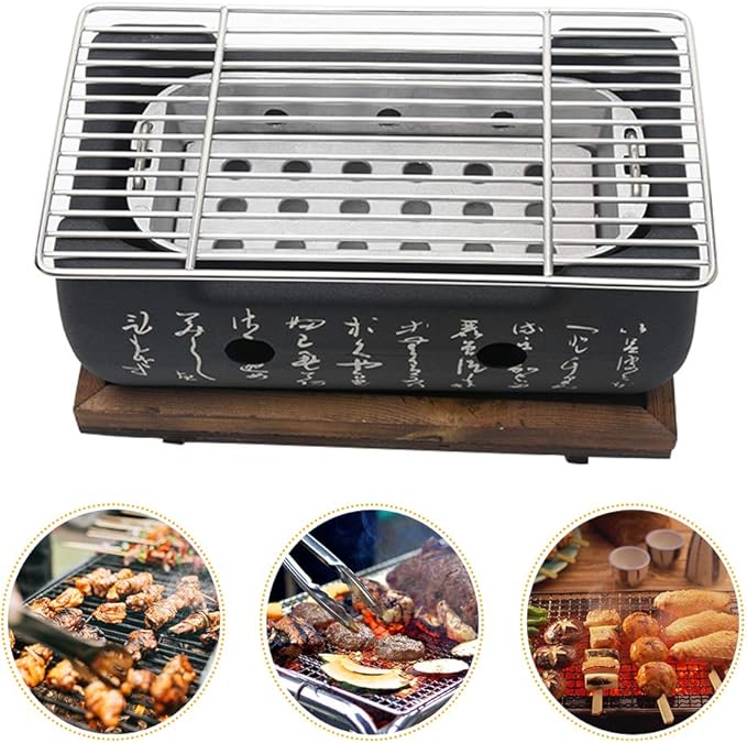 ‌Japanese Style BBQ Grill - Japanese Charcoal Grill, Portable Charcoal Stove & Grill Plate Compact for Camping Picnic Beach Barbecue Tools Accessories