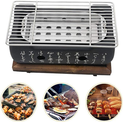 ‌Japanese Style BBQ Grill - Japanese Charcoal Grill, Portable Charcoal Stove & Grill Plate Compact for Camping Picnic Beach Barbecue Tools Accessories
