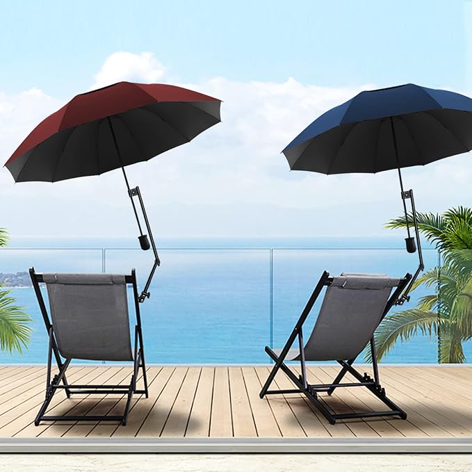 HOBVO UPF 50+ Golf Umbrella with Adjustable Universal Clamp, Portable Umbrellas for Rain, Manual Open & Close, for Beach Chair, Golf Cart, Stroller, Bleacher, Patio