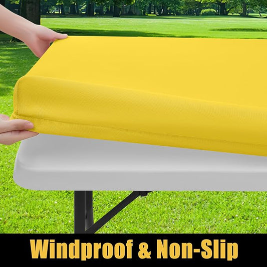 Smiry Rectangle Picnic Table Cloth, Waterproof Elastic Fitted Tablecloths for 4 Foot Tables, Washable Polyester Table Cover for Camping, Indoor and Outdoor (Yellow, 30"x48")