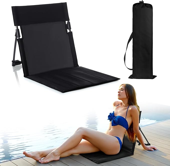 Karenhi 1 Pcs Foldable Poolside Beach Chairs for Edge of Pool Portable Beach Chairs Folding Pool Seats with Back Support Carry Bag for Adults Traveling Camping Picnic Lawn (Black)