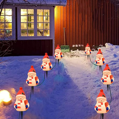 GOOTHY 2 Sets Snowman Christmas Pathway Lights, 7Ft C7 Outdoor Christmas String Light with 8 Snowman Stakes Lights, Connectable Christmas Decorations Pathway Light for Yard Garden Driveway Walkway