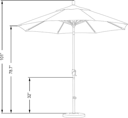 California Umbrella GSPT908302-5410 9' Round Aluminum Market, Crank Lift, Push Button Tilt, Black Pole, Sunbrella Air Blue