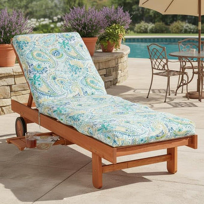 Modern Outdoor Chaise Lounge Cushion with Ties – Durable Polyester Fabric, Channel-Filled Polyfiber Insert, Removable Zippered Cover, Baltic Paisley