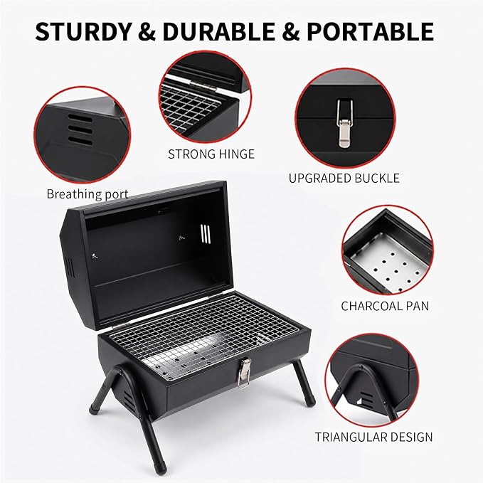 Tabletop Charcoal Grill, Portable Foldable Tabletop BBQ Grill with Dual Sided Griddle & Grill, Compact Folded Design, Thickened Body for Camping, Picnic & Outdoor Cooking