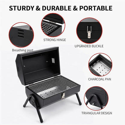 Tabletop Charcoal Grill, Portable Foldable Tabletop BBQ Grill with Dual Sided Griddle & Grill, Compact Folded Design, Thickened Body for Camping, Picnic & Outdoor Cooking