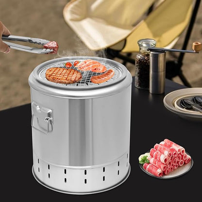 Portable Smokeless Barbecue Charcoal Grill, 2 in 1 Stainless Steel Kebab Grill with 20 Skewers and 10.2 Inch BBQ Grill Cooking Grate for Picnics, Camping