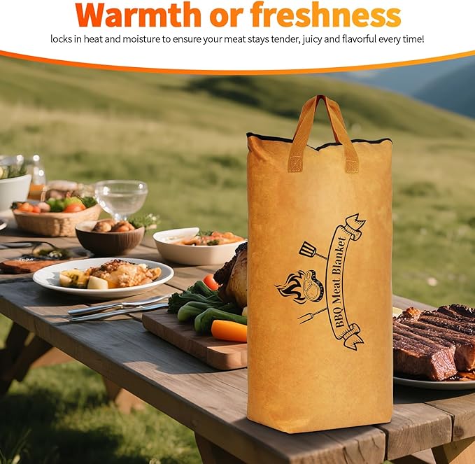BBQ Blanket for Resting Meat: Insulated Smoker Blanket & Brisket Rest Bag, Reusable Meat Warmer for BBQ Compatible with Traeger & Pit Boss Smokers BBQ Gift for Dad Grillers (Tan)