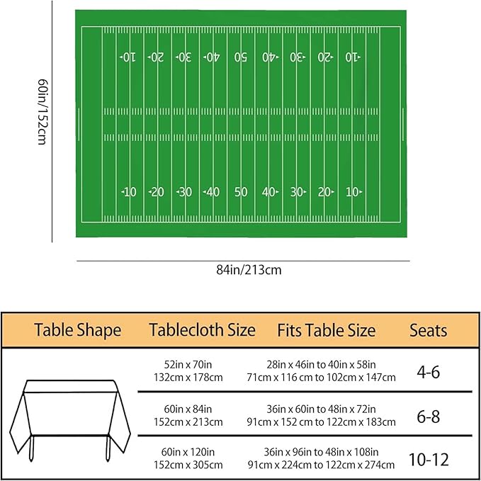 TKS MITLAN American Football Field Tablecloth 60x84 Inch Rectangular Green Lawn Sport Football Field Oblong Table Cloth Kitchen Table Decorations for Home Dinner Party