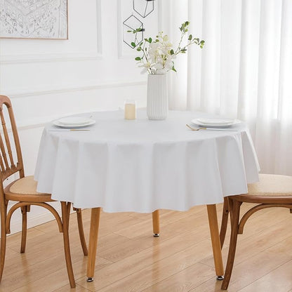 NLMUVW 48 Inch Round Vinyl Tablecloth with Flannel Backing, 100% Waterproof PVC Table Cloth Wipe Clean Table Cover for Dining Party Camping Outdoor, White