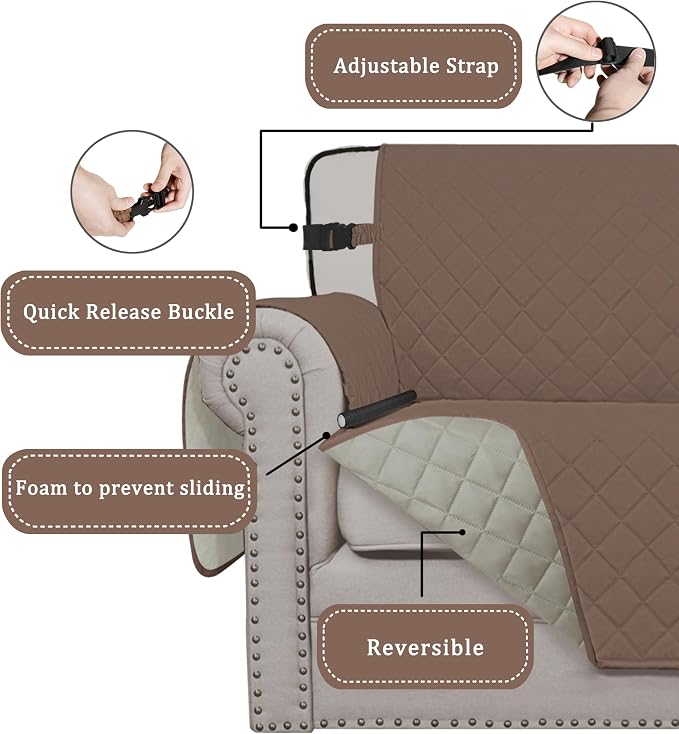 Easy-Going Reversible Couch Cover, Chair 30 in, Brown/Beige | Machine Washable Slipcover For Dogs, Water Resistant Furniture Mat For Living Room, Non-Slip Sofa Cover, Pet Friendly