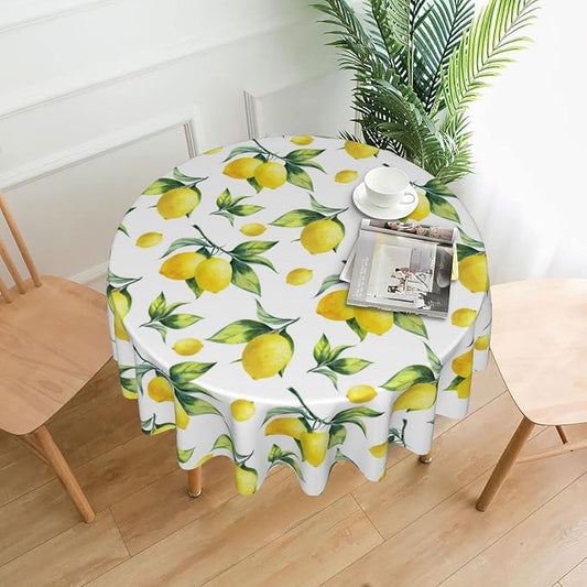 Sweetshow Lemon Tablecloth Round 70 Inches for Spring Summer Yellow Lemon Table Cloth Polyester Anti-Wrinkle Washable Circle Table Cover for Kitchen Dining Room Picnic Patio Wedding Party