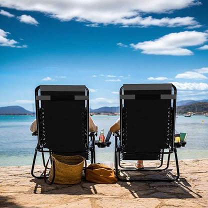 Nestl Padded Oversized Zero Gravity Chair, XL Folding Outdoor Lounge Chair | Adjustable Headrest, Cup Holder & Side Tray, Support 330 LBS, Anti Gravity Reclining, For Patio, Camping & Beach, Black/Grey