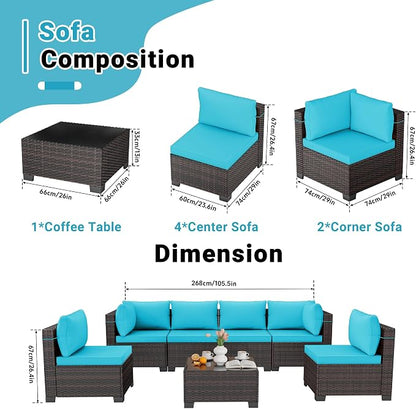 LAFWELL 7 Pieces Outdoor Patio Furniture Sets,Rattan Conversation Sectional Set,Manual Weaving Wicker Patio Sofa with Tea Table
