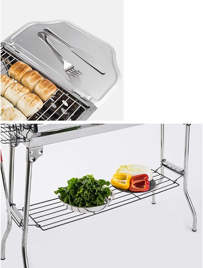Outdoor Stainless Folding BBQ Grills Picnic Barbecue Rack Grill Charcoal Stove Picnic Accessories Suitable for 3 6 Person Silver BBQ Grill
