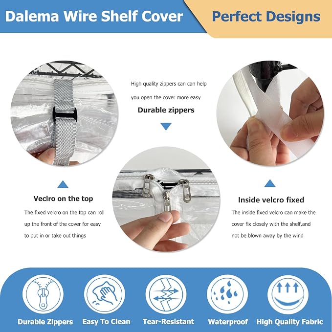 Waterproof Shelf Cover,Durable Dustproof Storage Wire Rack Covers,Outdoor Shelving Covers for Wire Shelves with Zipper 48''x18''x82'',Clear,Cover Only