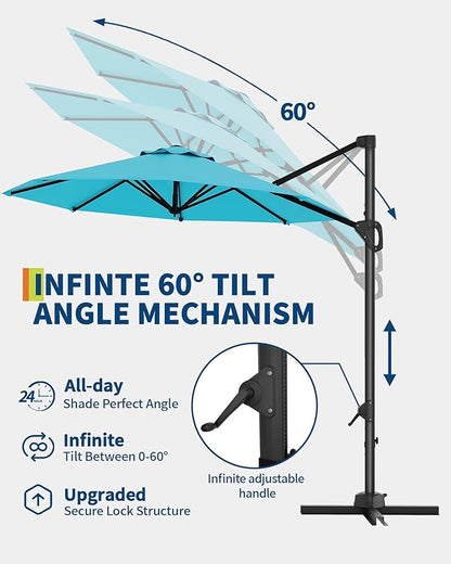 GarveeLife 10FT Patio Umbrella Outdoor Large Cantilever Umbrella Market Sun Shade Windproof Offset Umbrella with 360-Degree Rotation for Garden Deck Pool Patio