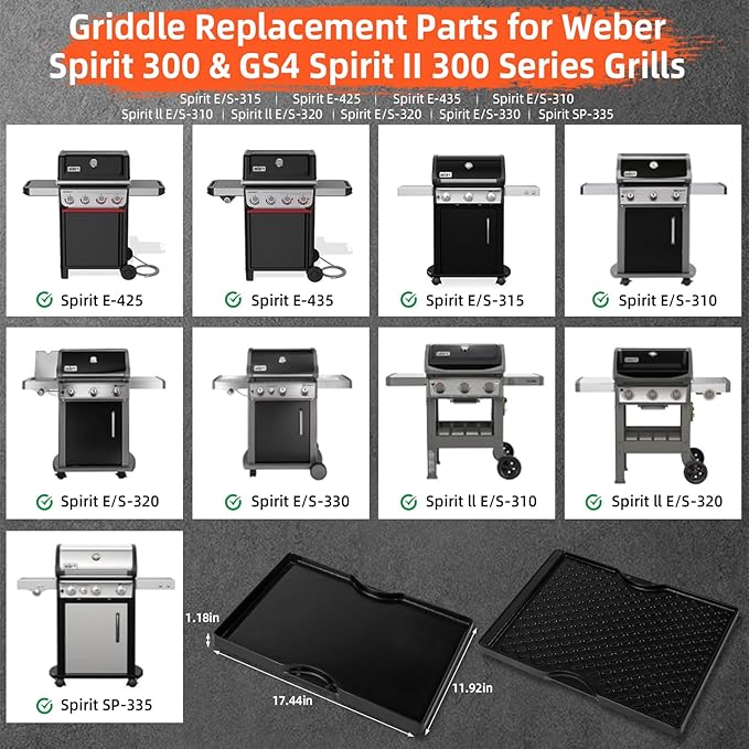 Grill Griddle for Weber Spirit 300 Series - Dual Sided Sear Parts for Spirit II 300,Spirit E/S310 E/S315 320 330 SP320,Spirit 700,Genesis 1000-3500,Gold & Silver B/C Gas