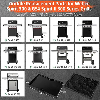 Grill Griddle for Weber Spirit 300 Series - Dual Sided Sear Parts for Spirit II 300,Spirit E/S310 E/S315 320 330 SP320,Spirit 700,Genesis 1000-3500,Gold & Silver B/C Gas