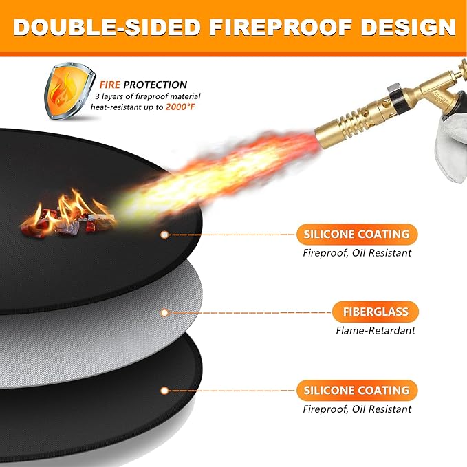 36" Fire Pit Mat for Solo Stove Bonfire, Round Fireproof Under Grill Mats for Outdoor Grill, Patio Protector Pad, Round BBQ Mat, Solo Stove Accessories