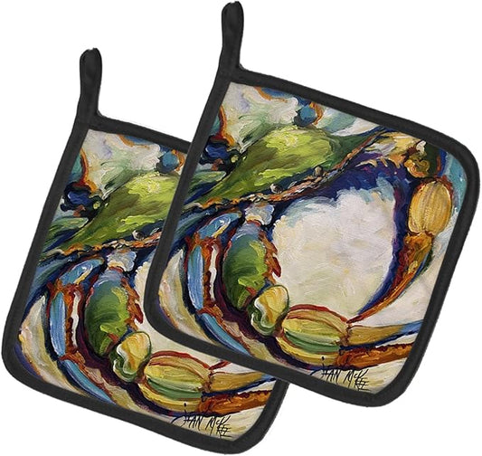 Caroline's Treasures JMK1254PTHD #21 Crab Pair of Pot Holders Kitchen Heat Resistant Pot Holders Sets Oven Hot Pads for Cooking Baking BBQ, 7 1/2 x 7 1/2