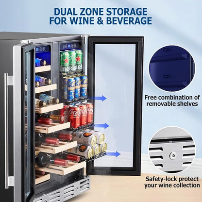 Kalamera 24 inch Wine Fridge Hold 21 Bottles and 75 Cans, Dual Zone Cooling | Wine and Beverage Refrigerator,Built-In or Freestanding with Blue LED Light for Home/Bar/Office