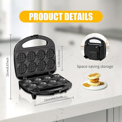 OSTBA Mini Waffle Maker, Makes 8 Mini Waffles, Small Waffle Iron | 750W Heating with Nonstick Plates, Indicator Lights, Cool-Touch Handle, Compact Storage and Easy-Clean Design