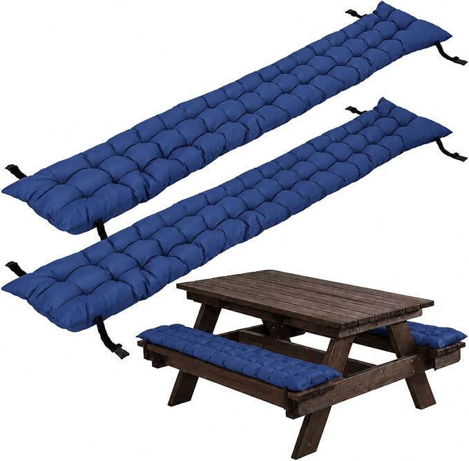2pcs Picnic Table Bench Cushions, 72 x 10 x 3 Inch Outdoor Bench Seat Cushions with Ties, Tufted Patio Bench Pads for Picnic Table, Garden, Porch, Patio and Backyard Seating