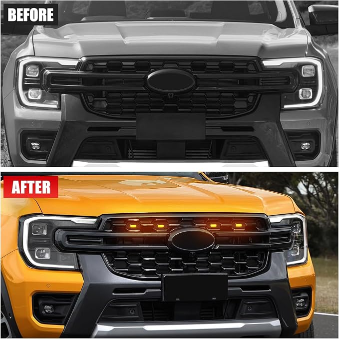 Upgraded 4 PCS Led Grill Lights Compatible with Ford Ranger T9 2022-2025 | Fuse and Instruction Included-Smoked Black