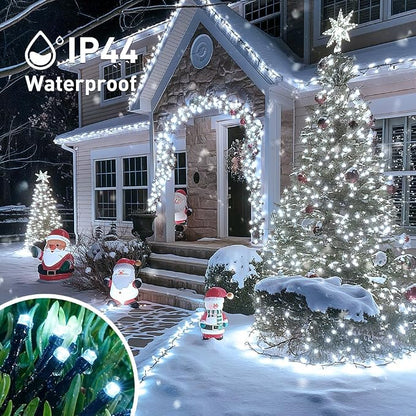 JMEXSUSS 200 LED White Christmas Lights Outdoor, 66ft String Lights Plug in | Connectable, 8 Modes, Waterproof, Indoor Outdoor Use, Green Wire Christmas Lights for Tree Wedding Party Bedroom Xmas Decor