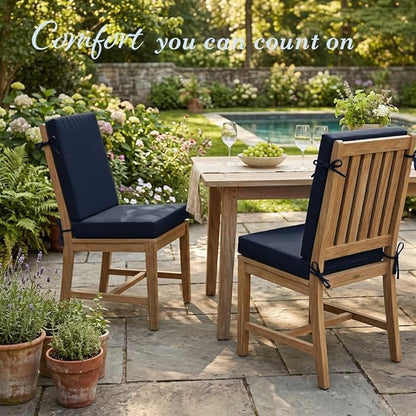 California Umbrella Outdoor Dining Chair, Set of 2 Patio Seat Cushions, 20 x 40 Inch, Premium Outdoor Memory Foam, Fade Resistant, Sunbrella Fabric, Fabric Ties, Navy