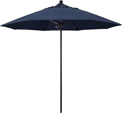 California Umbrella 9' Rd. Venture Series Contract Grade Patio Umbrella, Push Open Pin Stop, Bronze Finish, Sunbrella Spectrum Indigo