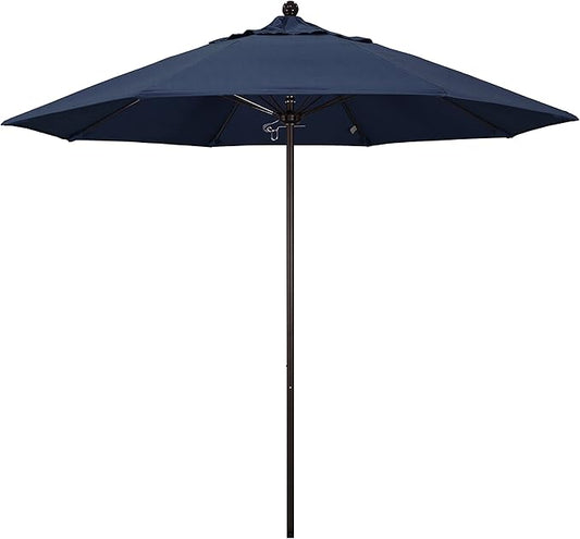California Umbrella 9' Rd. Venture Series Contract Grade Patio Umbrella, Push Open Pin Stop, Bronze Finish, Sunbrella Spectrum Indigo
