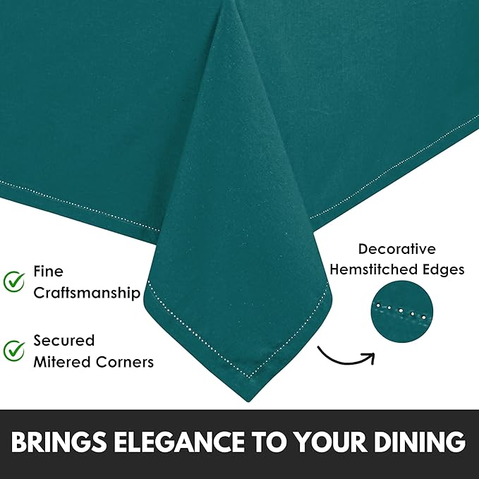 Rectangle 52"x70" Table Cloth 100% Cotton Washable Table Cover Decorative Tablecloths for Gifts, Dining, Buffet Party & Camping - Teal Green
