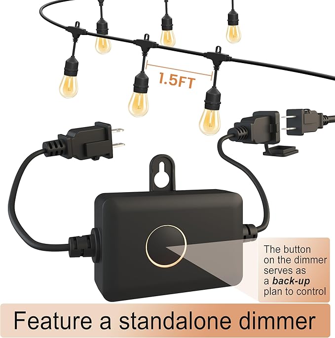 Outdoor String Lights 50FT 34 Bulbs(1.5 FT Apart) Remote lighting for Patio | Waterproof IP65 Connectable Outside Lights with Remote Timer&3 Modes for Commercial Backyard Bistro Garden Market Porch Yard
