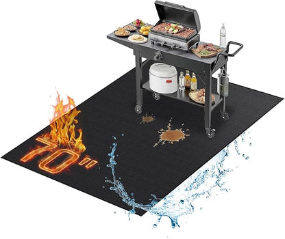 RICHIE 70 x 48 Inch Large Under Grill Mats for Outdoor Grill, Double-Sided Fireproof BBQ Grill Mat, Waterproof Oilproof Heavy-Duty Protector for Charcoal Gas Grills, Fire Pits, Deck, Patio and Lawn