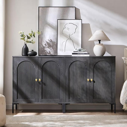 IFBUY Modern Sideboard Buffet Cabinet, 61.75" W Fluted Arched Buffet Cabinet with Storage and Adjustable Shelves, Wooden Modular Coffee Bar Cabinets for Kitchen, Entryway, Dark Grey