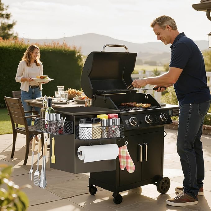 Ormeli 1 Pack Magnetic Storage Bin for Traeger Smoker Grill Caddy with Paper Towel Holder, Grill Basket for Some Models of Traeger/Pit Boss/Z Grill Smoker Accessories, Griddle Caddy for Outdoor
