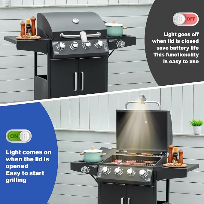 Rechargeable Grill Lights for Outdoor Grill for Weber Genesis Spirit Summit Handle Accessories BBQ Lights 360°Flexible Rotation, 2 Lamp Beads Higher Brightness, Type-C Charging