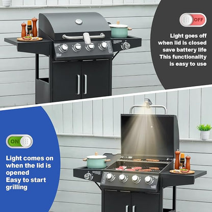 Rechargeable Grill Lights for Outdoor Grill for Weber Genesis Spirit Summit Handle Accessories BBQ Lights 360°Flexible Rotation, 2 Lamp Beads Higher Brightness, Type-C Charging