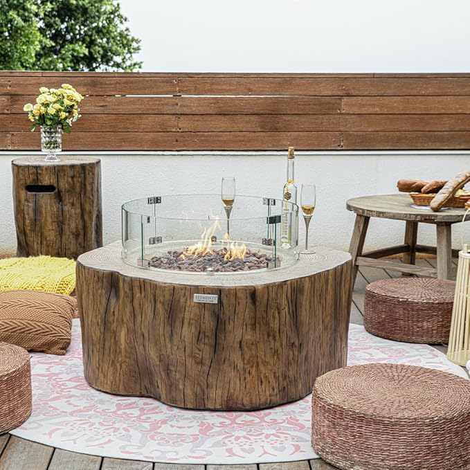 Elementi Manchester Outdoor Firepit Table 42 Inches Rectangular Fire Pit Concrete Patio Heater Electronic Ignition Backyard Fireplace Cover Lava Rock Included Liquid Propane