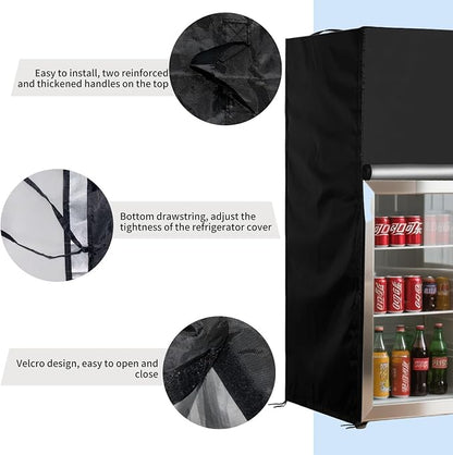 Mini Fridge Cover Waterproof Upright Outdoor Refrigerator 22''Lx23''Wx34''H Beverage Refrigerators Protection Cover for Most 3.0 Cubic Mini Freezer, Black