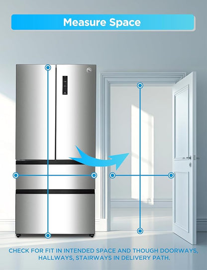 Commercial Cool 18.9 Cu. Ft. French Door Refrigerator, 33 Inch Wide Refrigerator with 2 Bottom Mount Freezer Drawers, Frost Free, LED Lighting, Digital Temperature Control, CCRF1890KS, Stainless Look | 33 Inch Wide Refrigerator with 2 Bottom Mount Free...