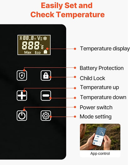 VEVOR Car Refrigerator, DC 12/24V AC100-240V Compressor Electric Cooler, -4°F to 68°F Car Fridge with APP Control, 21 QT Cars Freezer for RVs, Campsites, Boats, Camping, Fishing, 60W Portable Freezer