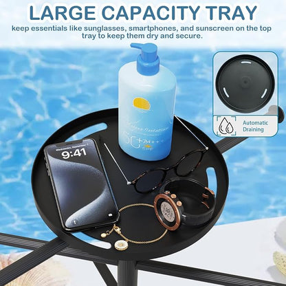 Pool Towel Rack with Wheels and Storage Tray for Indoor Outdoor Use | 6 Adjustable Bars, Storage Tray, Wheels and Fillable Base for Poolside Use.