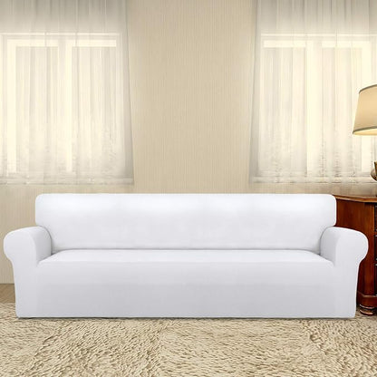 PureFit Stretch Couch Covers for Sofa 4 Seater Slipcovers White | 1-Piece Sofa Cover Washable Soft Couch protector, Couch Slipcover with Non Skid Foam and Elastic Bottom for Kids, Dogs