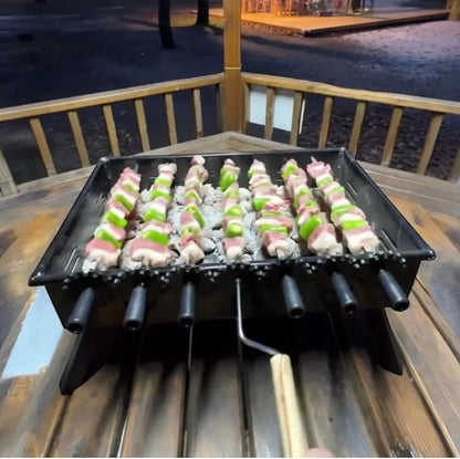 Rotating Camp Grill with Foldable Legs and Carry Bag, Large Skewer Grill