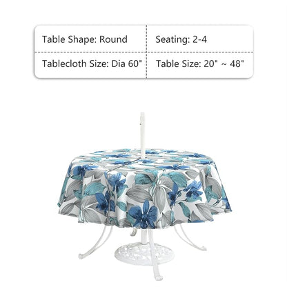 LVTXIII Outdoor Tablecloth with Umbrella Hole and Zipper, 60 Inch Water-Repellent Patio Table Cloth, Round Table Covers for Backyard Garden, Clemens Noir Blue